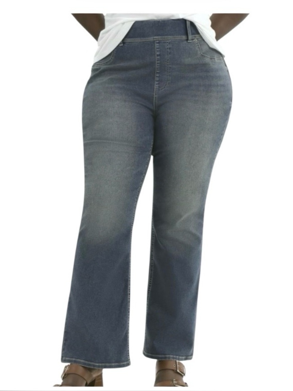 Terra & Sky Women’s Plus-Size 1X PullOn High-Rise Bootcut Jeans - Washed Blue